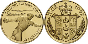 Niue 50 dollars, Gold, 1992, olympic games ... 