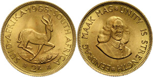 South Africa 2 margin, Gold, 1966, ... 