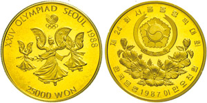 Südkorea 25.000 Won, Gold, 1987, Olmypische ... 
