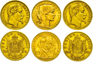 Sammlungen Goldmünzen FRANKREICH, 3 x 20 ... 
