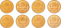 1926-1934: 8 Goldmünzen zu ... 