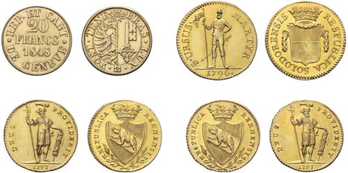 4 Goldmünzen Schweiz. Dabei ... 