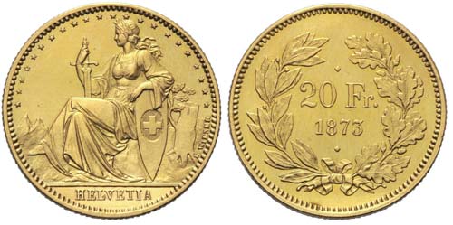 20 Franken 1873 2-Punkt-Probe. ... 