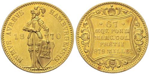 1 Dukat Hamburg 1870 Gold - Ritter ... 