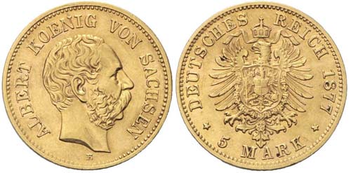 Sachsen 5 Mark 1877 E Gold - ... 