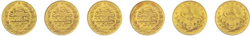 6 Stück 100 Kurush Goldmünzen ... 