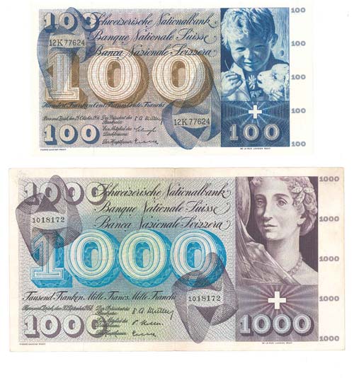 16 Banknoten der Schweiz, darunter ... 