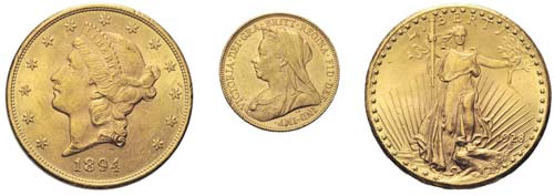 Lot mit 9 Goldmünzen: USA 20 ... 