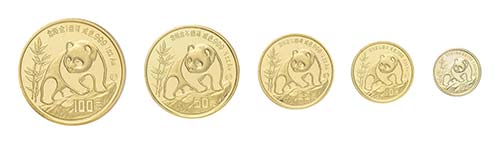 China. Goldmünzensatz Panda 1990 ... 