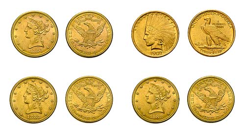 4 x 10 Dollar Goldmünzen USA. ... 