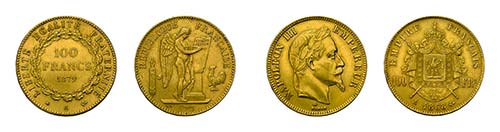 2 x 100 Francs. 1 x 1868 A und 1 x ... 