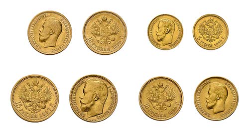 4 Goldmünzen Nikolaus II. Dabei 2 ... 