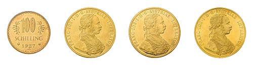 4 Goldmünzen Österreich. Dabei 3 ... 