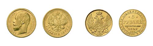 8 Goldmünzen Russland. Dabei 5 ... 