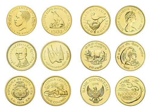 6 Goldmünzen alle Welt. World ... 