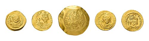 5 Goldmünzen Byzanz. Dabei ... 
