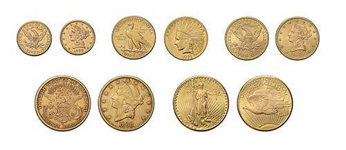 5 Goldmünzen USA. Dabei 5 Dollar ... 