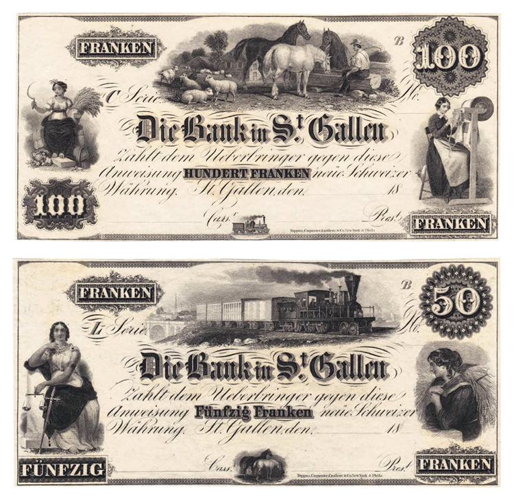 Bank in St. Gallen, 3 Noten zu 20, ... 