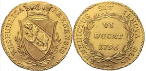 Bern. 6 Dukat 1796. Äusserst selten. ... 