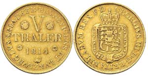 Hannover 5 Taler 1814 Gold - Georg III. - ... 