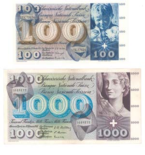 16 Banknoten der Schweiz, darunter 1000 ... 