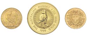 3 Goldmünzen mit 1 Unze Australien 1999, 20 ... 