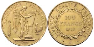 Goldmünze Frankreich 100 Francs 1913. ... 