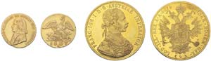 2 Goldmünzen: 4 Dukaten 1879 Österreich in ... 