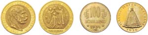 Lot mit 3 Goldmünzen Österreich. Dabei 100 ... 
