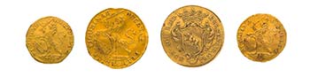 4 Goldmünzen Schweiz, dabei  2 x 1/2 Dukat ... 