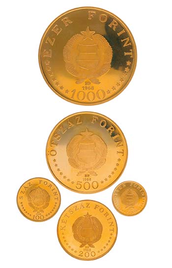 Komplettes Set mit 5 Goldmünzen von Ungarn ... 