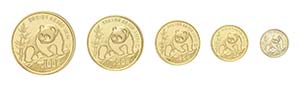 China. Goldmünzensatz Panda 1990 in ... 