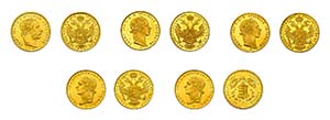 24 Goldmünzen Kaisertum Österreich. Franz ... 