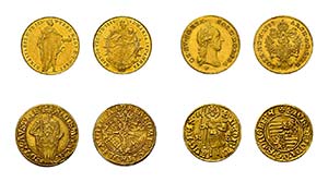 4 Goldmünzen Österreich. Dabei Ungarn ... 