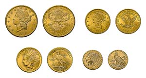 19 Goldmünzen USA. Dabei 12 x 20 Dollar, 4 ... 