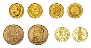 35 Goldmünzen. Dabei 31 x 10 Francs, 2 x 40 ... 
