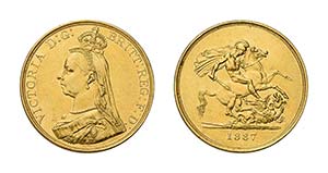 Victoria, 1837-1901, 5 Pounds 1887, London. ... 