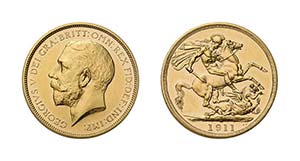George V, 1910-1936. 2 Pounds 1911, London. ... 