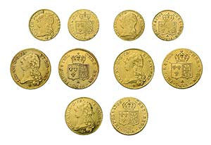 5 Goldmünzen Frankreich. 3 x 2 Louis Dor ... 