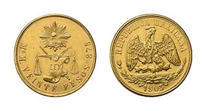 2 Goldmünzen Mexiko. 20 Pesos ... 