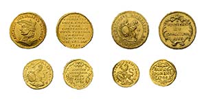 4 Goldmünzen Schweiz. Dukat Zwingli 1719 ... 