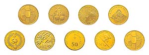 40 x 50 Franken Gold-Gedenkmünzen Schweiz ... 