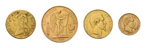 4 Goldmünzen Frankreich. Dabei 100 Francs ... 