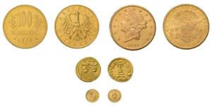 8 Goldmünzen alle Welt. Dabei 20 Dollar USA ... 