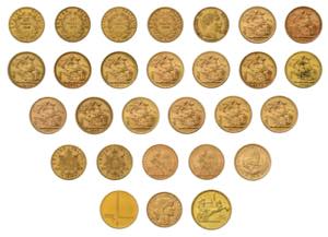 31 Goldmünzen alle Welt. Dabei 1 x 250 ... 