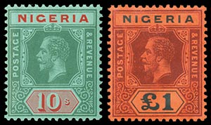 NIGERIA 1914/29, GEORGE V 10sh. + ... 