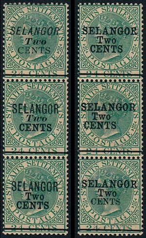 MALAYSIA SELANGOR 1891, 2 vertical ... 