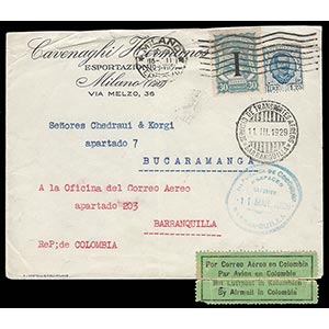 1929, POSTA AEREA IN COLUMBIA. Lettera ... 