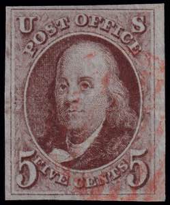 1847 ISSUE. Franklin, 5c. (Scott #1), red ... 
