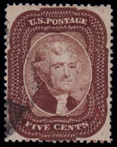 1857/61 ISSUE. Jefferson, 5c. red brown tipe ... 